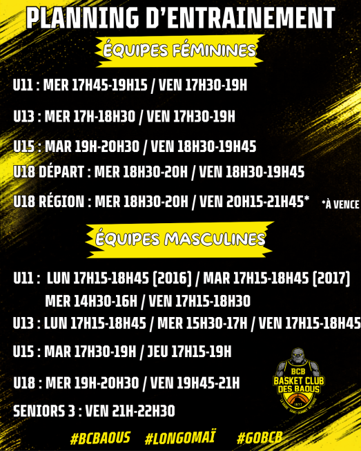 🏀 PLANNING D’ENTRAÎNEMENT 🖤💛